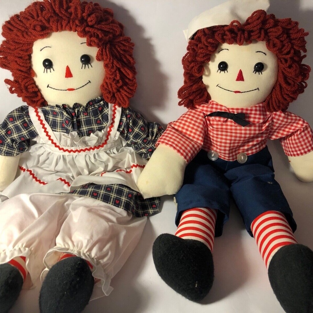 Raggedy Ann & Andy Dolls 24" dressed in Beautiful Clothes
